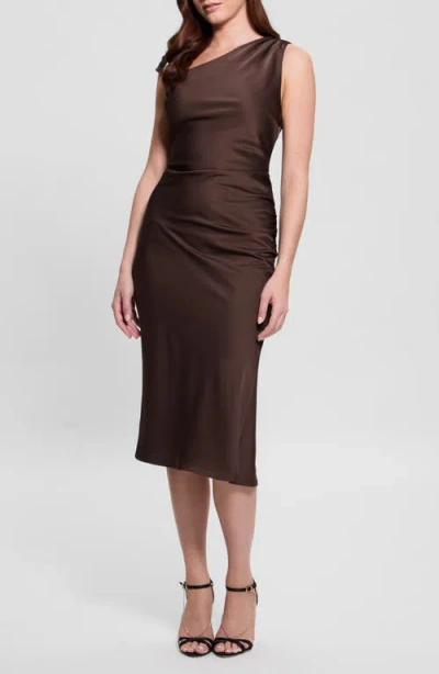 Guess Ashlyn Asymmetric Midi Dress In Brown