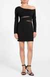 Guess Asymmetric Off The Shoulder Long Sleeve Minidress In Black
