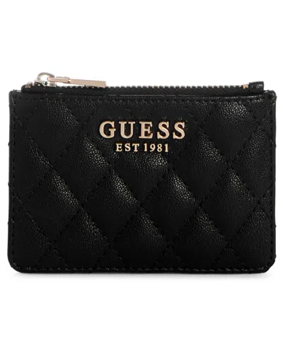 Guess Atabey Top Zip Credit Card Case Wallet In Black