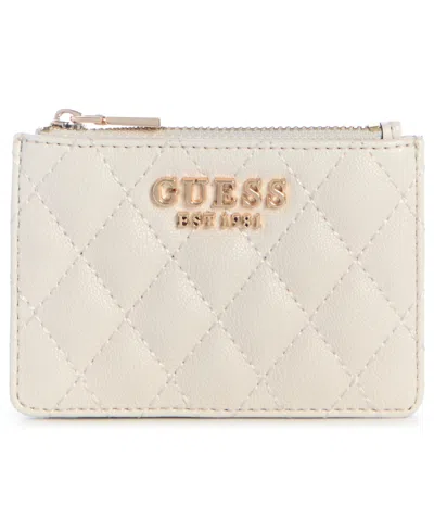 Guess Atabey Top Zip Credit Card Case Wallet In White