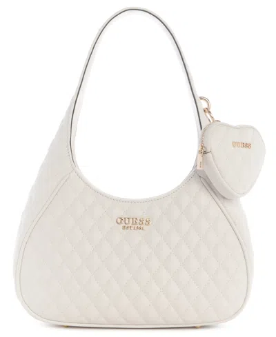 Guess Atabey Zip Top Small Hobo Bag In White