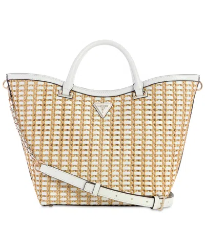 Guess Atalia Large Raffia Crossbody Tote In Natural,white