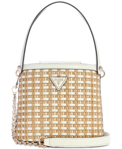 Guess Atalia Mini Raffia Crossbody Bucket Bag In Natural,white