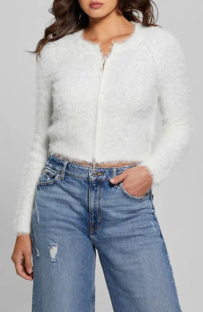 Guess Avery Zip Cardigan In Dove White