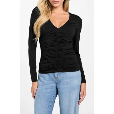 Guess Ayleen Ruched Long Sleeve Jersey Top In Black