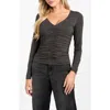 Guess Ayleen Ruched Long Sleeve Jersey Top In Gray