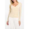Guess Ayleen Ruched Long Sleeve Jersey Top In Neutral