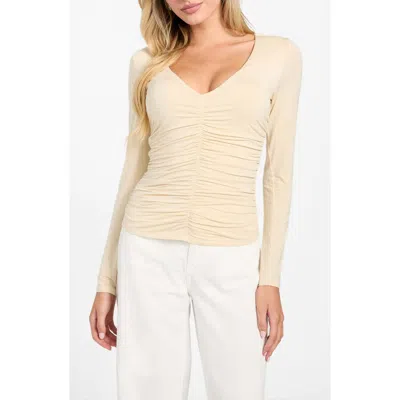 Guess Ayleen Ruched Long Sleeve Jersey Top In Neutral
