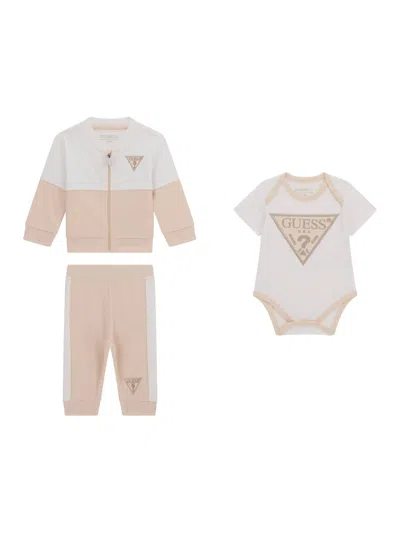 Guess Kids' Baby 3 Piece Tracksuit Set In Beige