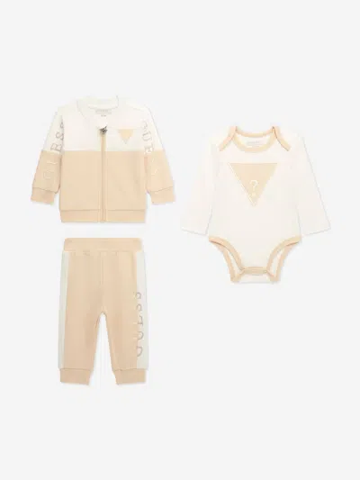 Guess Kids'  Baby 3 Piece Tracksuit Set In Beige