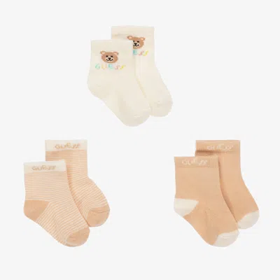 Guess Baby Beige Ankle Socks (3 Pack) In Multi