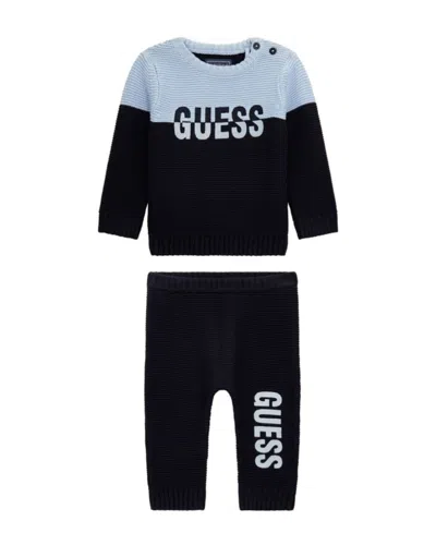 Guess Baby Boy Knit Long Sleeve Sweat Pant Set In Blue