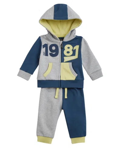 Guess Baby Boy Long Sleeve Hooded Sweatshirt And Sweatpant, 2-piece Set In Blue