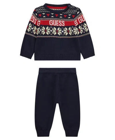 Guess Baby Boy Long Sleeve Sweat Pant Set In Blue