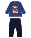 Guess Baby Boy Long Sleeve T-shirt And Knit Denim Pant, 2- Piece Set In Blue