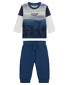 GUESS BABY BOY LONG SLEEVE TWO-FER TOP AND ACTIVE PANT, 2-PIECE SET