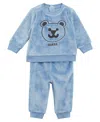 Guess Baby Boy Plush Velour Top And Pant, 2-piece Set In Blue