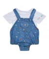 Guess Embroidered Denim Romper Set In Astral Pale Blue