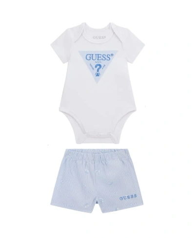 Guess Baby Boy Short Sleeve Bodysuit And Short Set In White