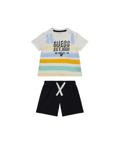 Guess Baby Boy Short Sleeve Shirt And Short Set In White