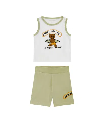 Guess Baby Boy Tank Top And Jersey Shorts In White