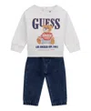 Guess Baby Boys 2-piece Active Top And Knit Denim Pant Set In Multi