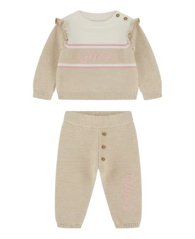 Guess Baby Boys 2-piece Brushed Velour Hooded Zip-up Sweatshirt And Sweatpants Set In Neutral