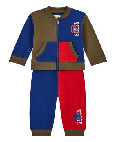 Guess Baby Boys 2-piece Long Sleeve Active Zip Up Top And Sweatpants Set In Multi
