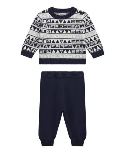 Guess Baby Boys 2-piece Long Sleeve Crew Neck Sweater And Pant Set In Multi