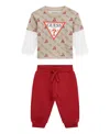 Guess Baby Boys 2-piece Long Sleeve T-shirt And Active Pant Set In Brown