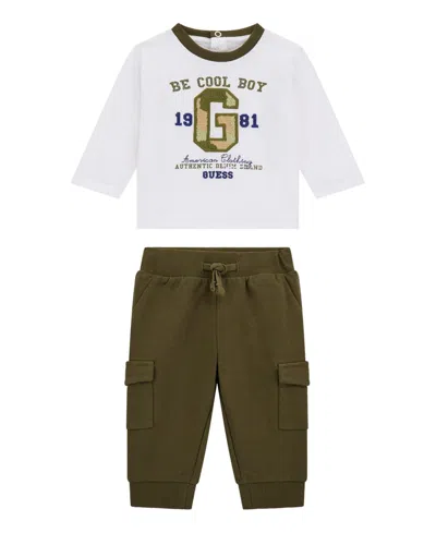 Guess Baby Boys 2-piece Long Sleeve T-shirt And Cargo Jogger Set In Green