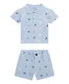 Guess Baby Boys 2-piece Short Sleeve Stretch Piquet Polo And Stretch Piquet Short Set In Blue
