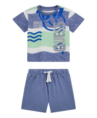 Guess Baby Boys 2-piece T-shirt And Active Shorts Set In Blue