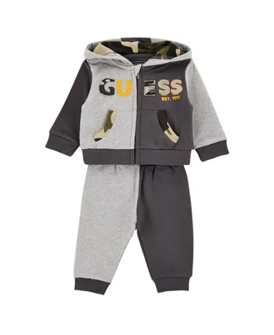 Guess Baby Boys 2-piece Two-tone Long-sleeve Top And Pant Set In Multi