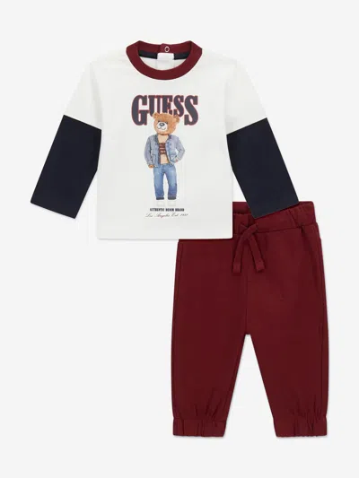 Guess Baby Boys Bear T-shirt And Joggers Set In Red