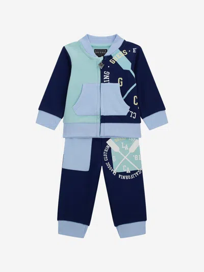 Guess Babies' Logo-print Colourblock Cotton Tracksuit In Blue