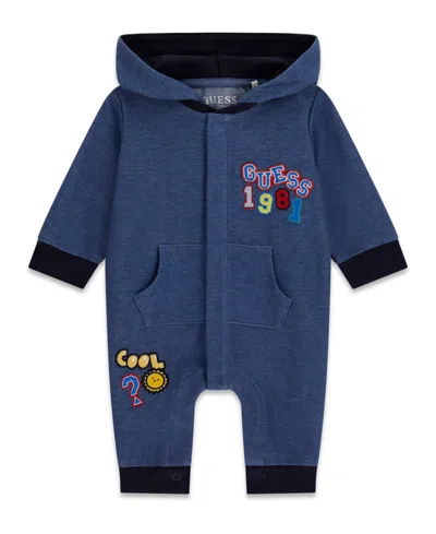 Guess Baby Boys' Knit Denim Hooded Coverall In Blue