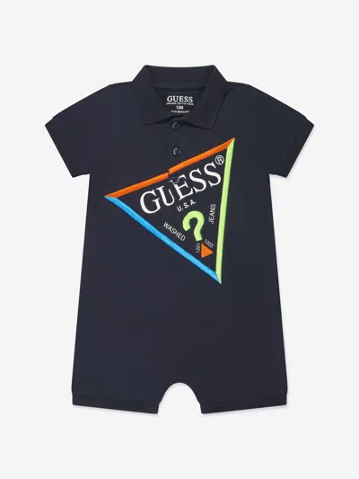Guess Baby Boys Logo Romper In Blue