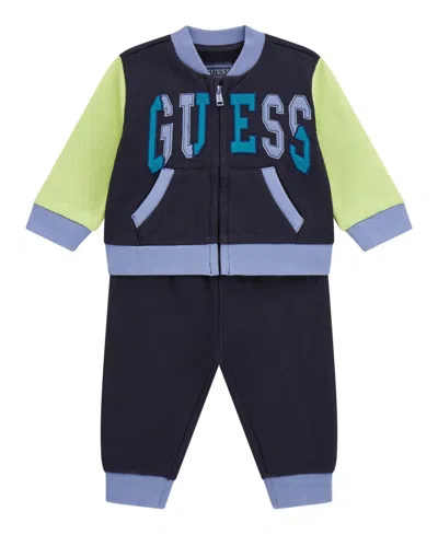 Guess Baby Boys Long-sleeve Active Zip-up Sweatshirt And Pant Set In Blue