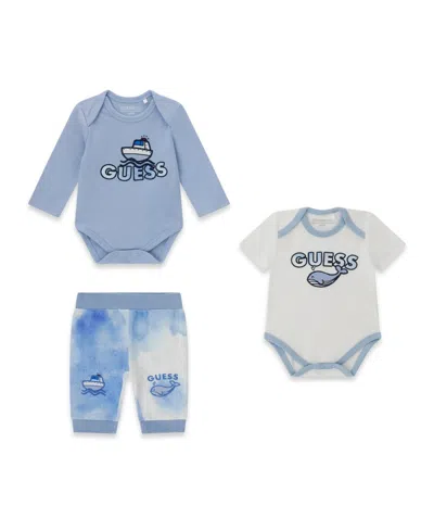Guess Baby Boys Long-sleeve Bodysuit, Short-sleeve Bodysuit And Pants, 3-piece Set In Multi