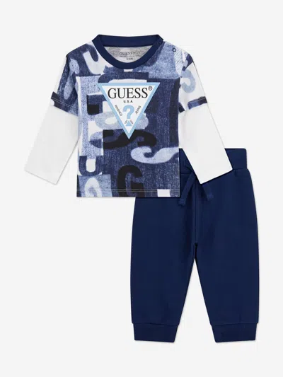 Guess Baby Boys Long Sleeve T-shirt And Joggers Set In Blue