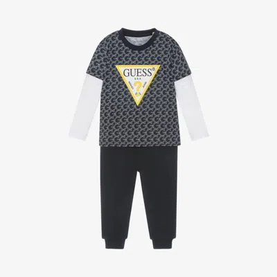 Guess Baby Boys Navy Blue Cotton Trouser Set In Black