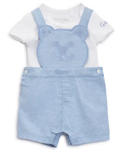 Guess Baby Boys Short Sleeve Bodysuit And Bear Shortall, 2-piece Set In White