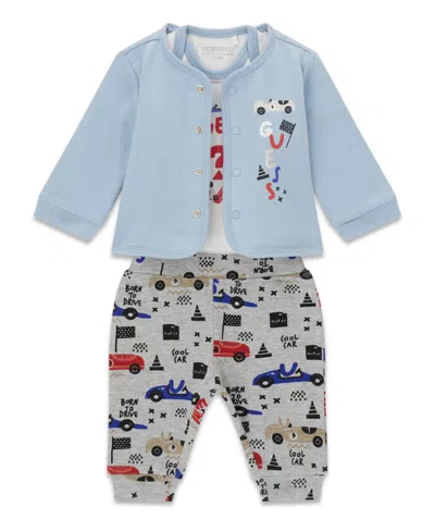 Guess Baby Boys Short-sleeve Bodysuit, Reversible Jacket And Pants, 3-piece Set In Blue