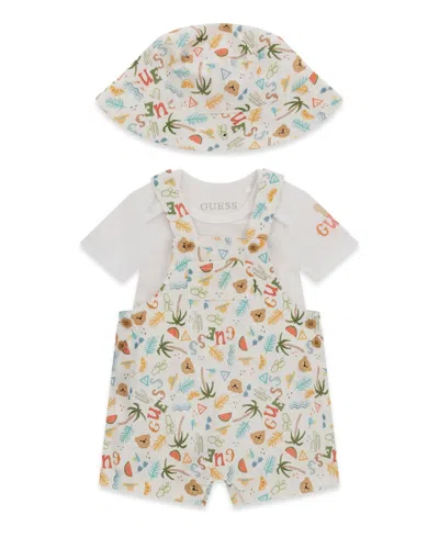 Guess Baby Boys' Short-sleeve Bodysuit, Shortall, And Bucket Hat, 3-piece Set In Multi