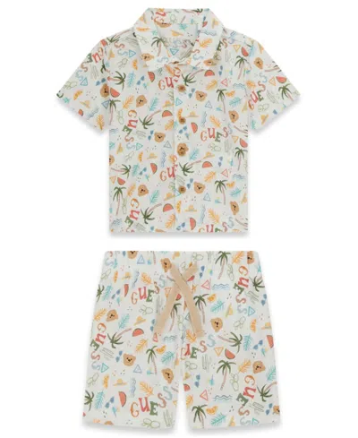 Guess Baby Boys' Short-sleeve Button Down Shirt And Shorts Set, 2-piece Set In Multi