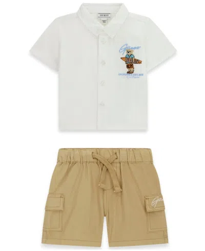 Guess Baby Boys' Short-sleeve Poplin Shirt And Cargo Shorts, 2-piece Set In Green