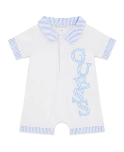 Guess Baby Boys' Stretch Jersey Shortall With Seersucker Details In Blue