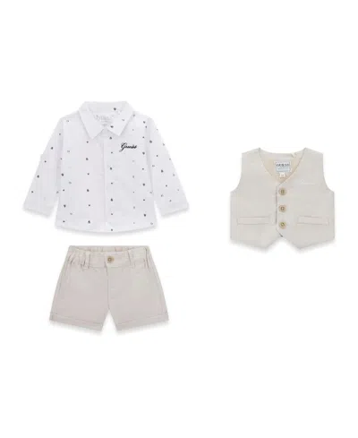 Guess Baby Boys Stretch Oxford Vest, Poplin Button Down Shirt And Shorts, 3-piece Set In Multi