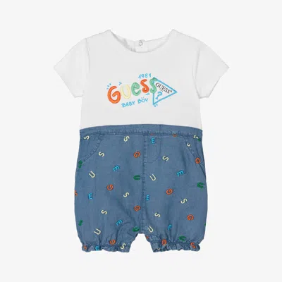 Guess Baby Boys White Jersey & Blue Chambray Shortie